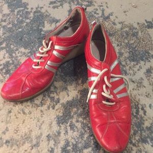 Red Italian leather sporty wedge sneakers